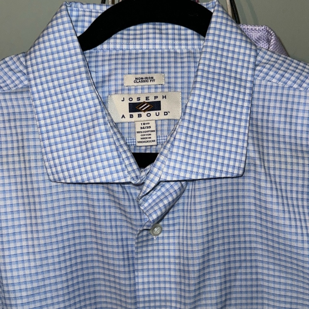 Joseph Abboud dress casual shirt blue and white check 18.5x 34/35
